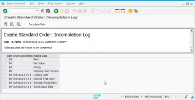 How to solve the problem with SAP Sales Order Incompletion log? : Incompletion log of a standard order