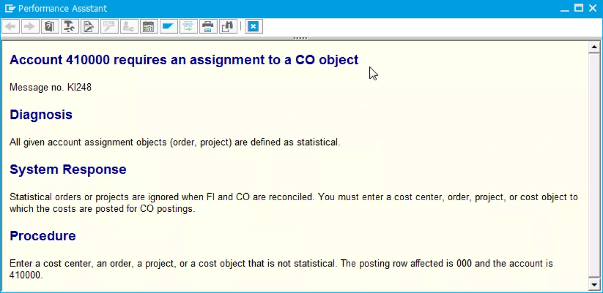 sap account needs assignment to co object
