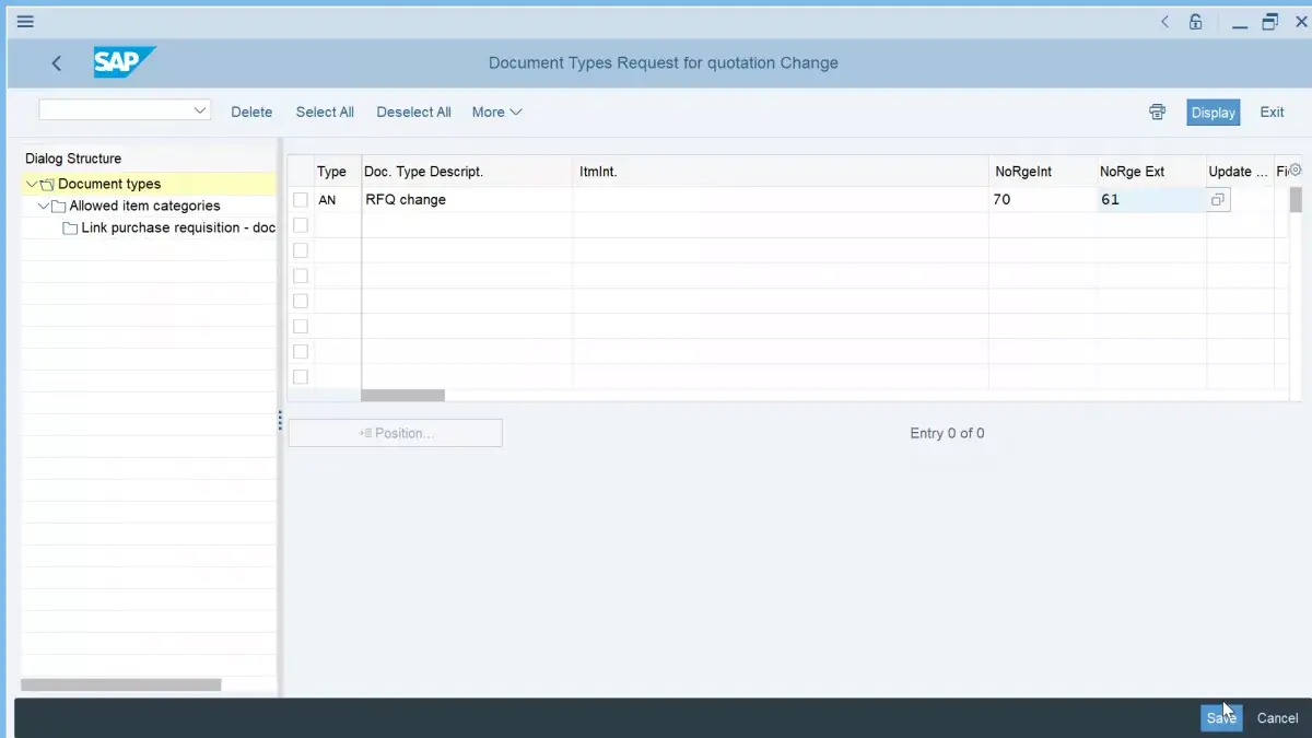 Solve SAP RFQ error ME013 Document type not allowed with doc. category