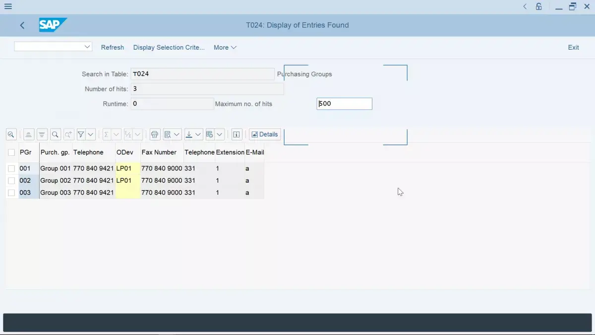 purchasing group assignment table