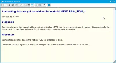 SAP accounting data not yet maintained : SAP error message M7090 accounting data not yet maintained for material