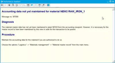 Données comptables SAP non encore gérées : Message d'erreur SAP Données de comptabilité M7090 non encore gérées pour l'article