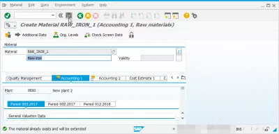 SAP accounting data not yet maintained : Maintenance of accounting views for material