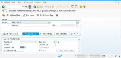 Données comptables SAP non encore gérées : Gestion de la division des zones de la vue comptable, catégorie de valorisation, classe de valorisation