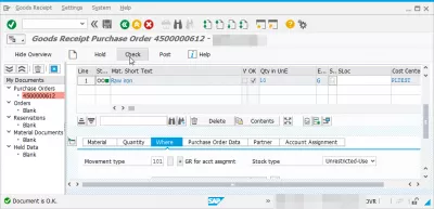 SAP accounting data not yet maintained : Goods receipt purchase order successfully checked