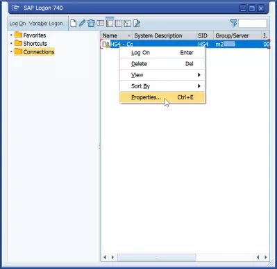 Legg til server i SAP GUI 740 i tre enkle trinn : Egenskaper alternativet for SAP applikasjonsserveroppføring i SAP GUI 740