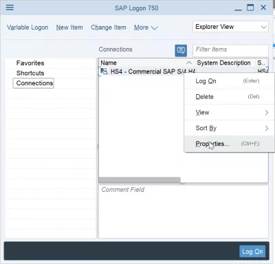 Add server in SAP GUI 750 in 3 easy steps : Properties option of SAP application server entry in SAP GUI 750