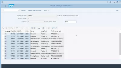 SAP S/4HANA लाभ केंद्र | तालिका CEPC : लाभ केंद्र मास्टर डेटा के लिए CEPCT ग्रंथों