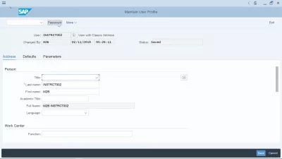 Kuidas SAP-i parooli muuta? : Parooli muutmise nupp kasutajaprofiili ekraanil