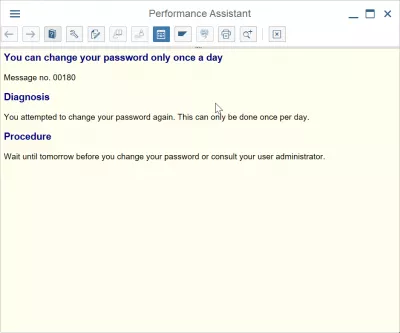 ¿Cómo cambiar la contraseña en SAP? : Puedes cambiar tu contraseña solo una vez al día error message number 00180 detail