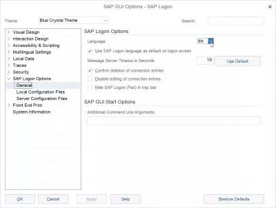 2つの簡単なステップでSAP NetWeaverログオン言語を変更する : SAPログオンオプションの一般メニュー