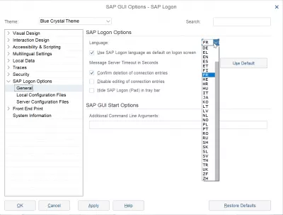 Change SAP NetWeaver logon language in 2 easy steps : List of available languages for SAP Logon in options menu