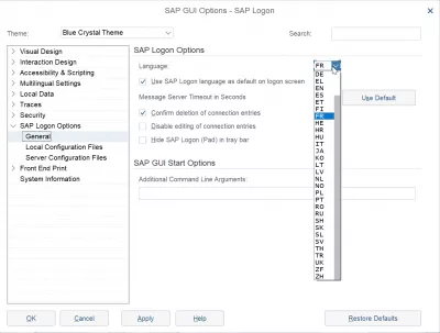 Thay đổi ngôn ngữ đăng nhập SAP NetWeaver trong 2 bước đơn giản : Danh sách các ngôn ngữ có sẵn cho Đăng nhập SAP trong menu tùy chọn