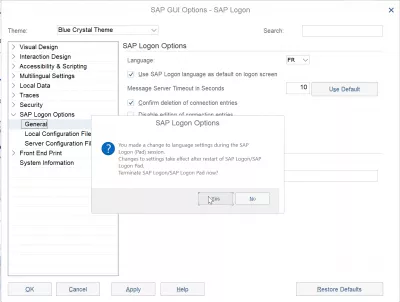 Change SAP NetWeaver logon language in 2 easy steps : SAP Logon Options settings change notification