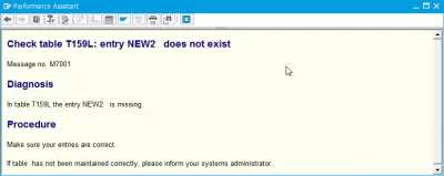 कैसे हल करने के लिए SAP त्रुटि M7001 चेक तालिका T159L: प्रविष्टि मौजूद नहीं है : त्रुटि M7001 प्रदर्शन सहायक में विवरण