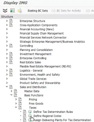 SAP city code creation : Define Regional Codes entry in SAP transaction SPRO
