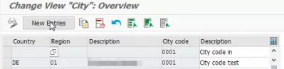 SAP city code creation : Create new entry in city code list display