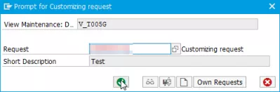 SAP city code creation : Customizing request prompt