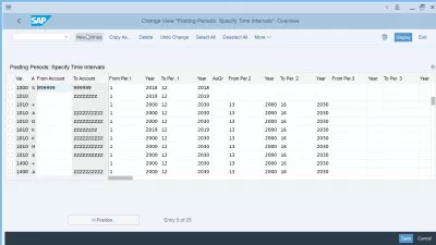 Close a posting period in SAP FI OB52 transaction : New entries button in OB52