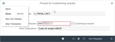 Close a posting period in SAP FI OB52 transaction : Entering a customizing request