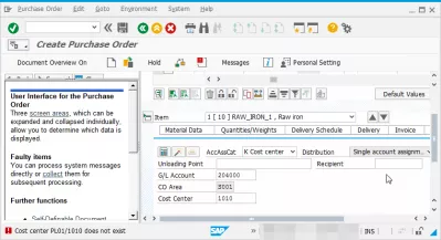 Cost center does not exist : Cost center does not exist error during purchase order creation