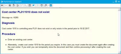 Cost center does not exist : Cost center does not exist message number KI265