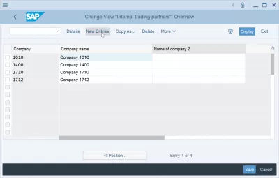 Create a company code in SAP FI : New entries button in the change view internal trading partners transaction