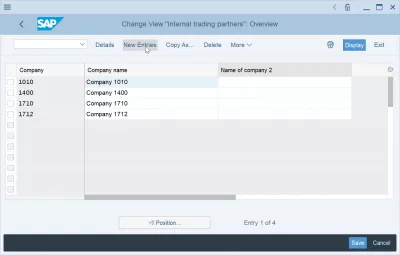 SAP FI இல் ஒரு நிறுவனத்தின் குறியீட்டை உருவாக்கவும் : மாற்றம் உள்ளார்ந்த வர்த்தக பங்காளர்களுக்கான பரிமாற்றத்தில் புதிய உள்ளீடு பொத்தானை அழுத்தவும்