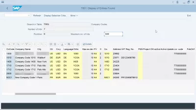 Create a company code in SAP FI : Company code table T001 displayed in SE16N general table display