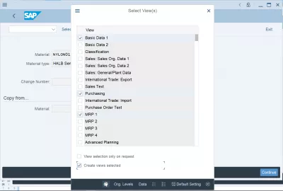 How to create a material in SAP? : Material Master views selection