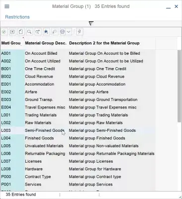 How to create a material in SAP? : Material group selection