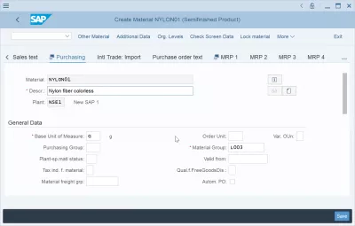 Kaip sukurti medžiagą SAP? : Medžiagos pagrindinio pirkimo vaizdas