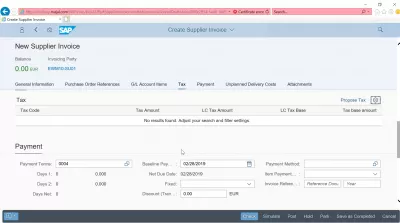 How to create a supplier invoice in SAP? FB60 in SAP FIORI : Tax tab and payment