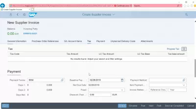 Як створити рахунок-фактуру постачальника в SAP? FB60 в SAP FIORI : Податкова вкладка та платіж