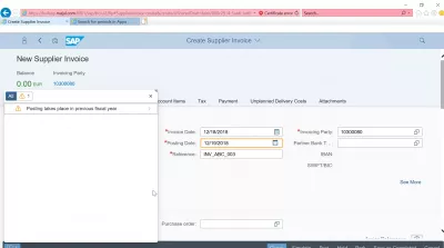 Kā izveidot piegādātāja rēķinu SAP? FB60 SAP FIORI : Norīkošana notiek iepriekšējā fiskālajā gadā