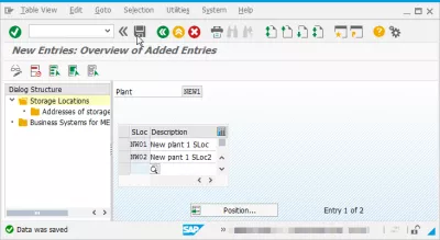 Cách tạo vị trí lưu trữ trong SAP : Đã lưu vị trí lưu trữ mới