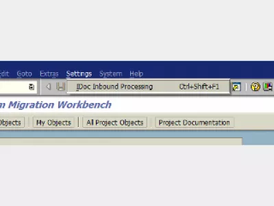 SAP define un sistema de socios para el procesamiento de entrada IDoc : Fig. 3: Acceso de SAP LSMW al menú Procesamiento de entrada IDoc