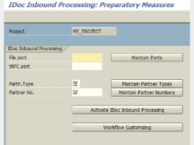 SAP define un sistema de socios para el procesamiento de entrada IDoc : Fig. 4: Procesamiento de entrada IDOC en la pantalla vacía de SAP: Medidas preparatorias