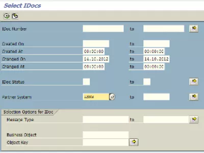 SAP definerer et partnersystem til IDoc indgående behandling : Fig. 6: SAP BD87 IDocs valgskærm