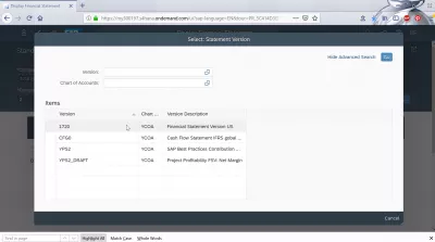 Display financial statement tile in SAP FIORI and balance sheet check : Selecting financial statement version