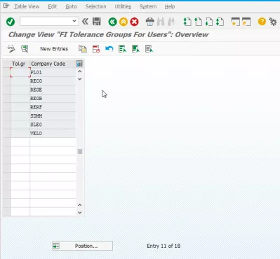 SAP: Solve the error no amount authorization for customers/vendors in company code message F5155 : Change view FI tolerance groups for users overview