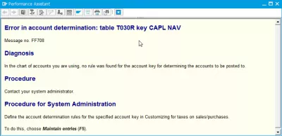 Mensaje de error FF709 en la determinación de la cuenta: tabla T030K : Mensaje de error FF708