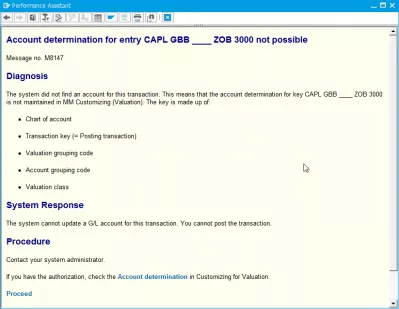 Solve SAP error M8147 account determination for entry not possible : SAP error message M8147 account determination for entry not possible