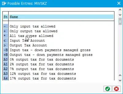 Sporočilo o napaki Račun M8889 je za davke nastavljen kot nepomemben : Možni vpisi za MWSKZ davčno kategorijo za GL račun