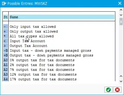 Message d'erreur M8889 Le compte a été défini comme non pertinent pour la taxe : Entrées possibles pour la catégorie de taxe MWSKZ pour le compte GL