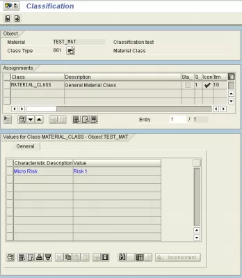 SAP-də maddi təsnifat tapın : Şəkil 1: SAP, MM03 təsnifatı görünüşü