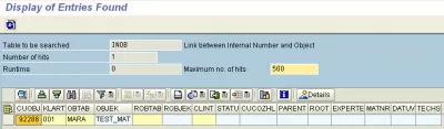 Finn en materiell klassifisering i SAP : Fig. 2: SAP, tabell INOB