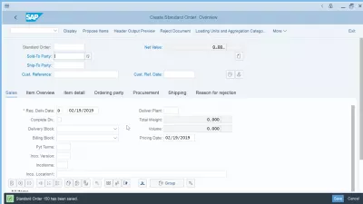 How to create sales order in SAP S/4 HANA : Sales order created and saved in SAP S/4 HANA