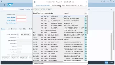 How to create sales order in SAP S/4 HANA : Selecting customer sold-to party in the customers list
