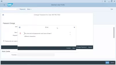 How To Reset And Change SAP Password? : Password change error: the old and new passwords must have at least 1 different characters